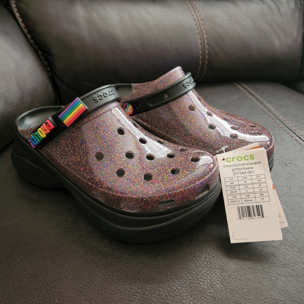 Crocs Translucent Glitter Bae Platform Clogs Size 8